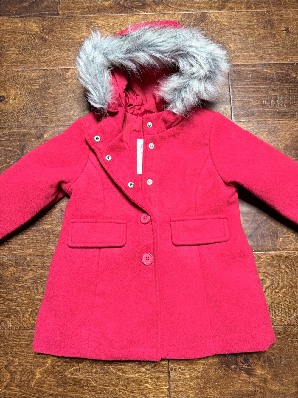 Cat & Jack Bright Red Girls' Faux-Fur Trim Hooded Peacoat